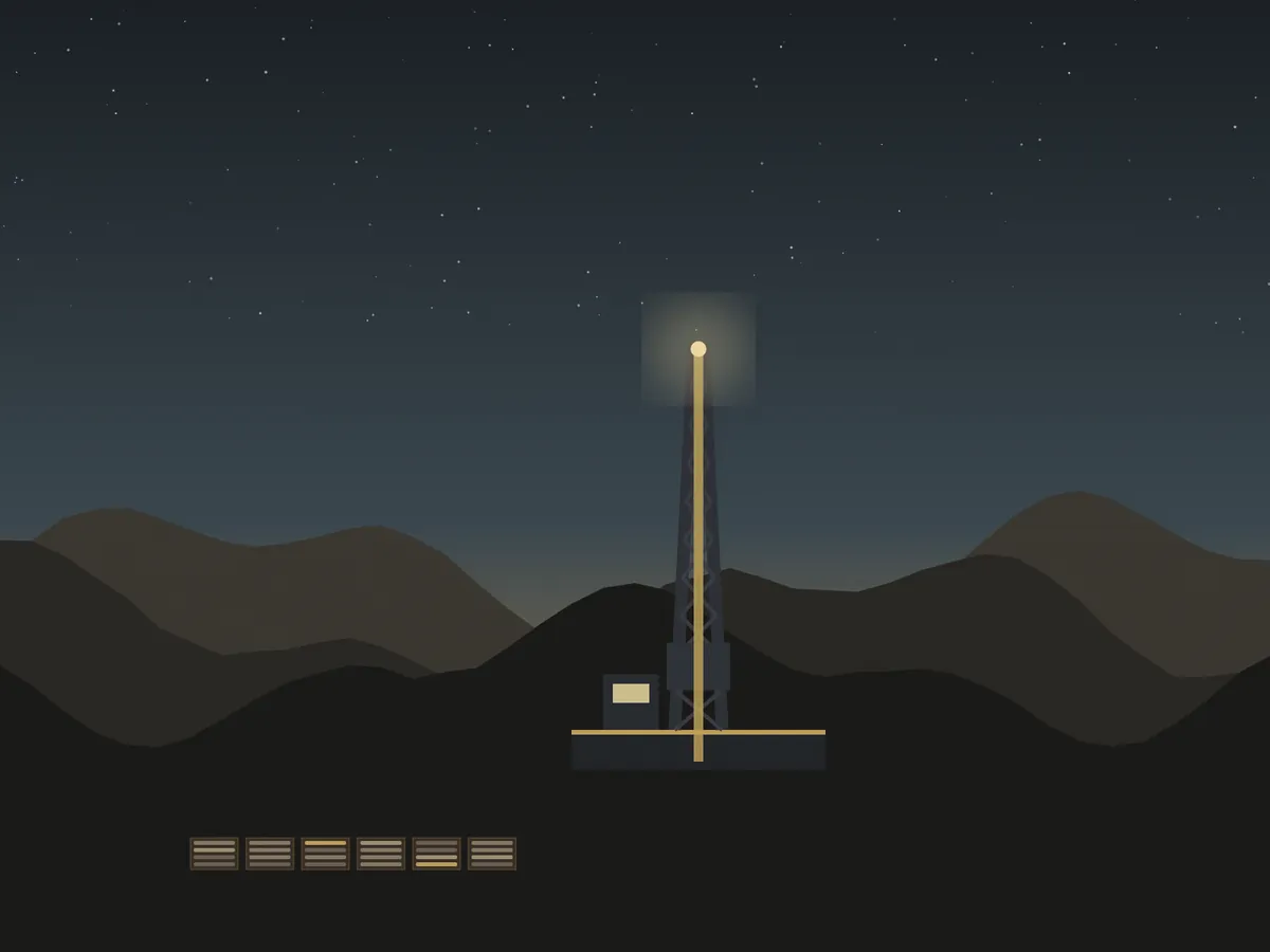 Exploration drill rig on a hillside at dusk