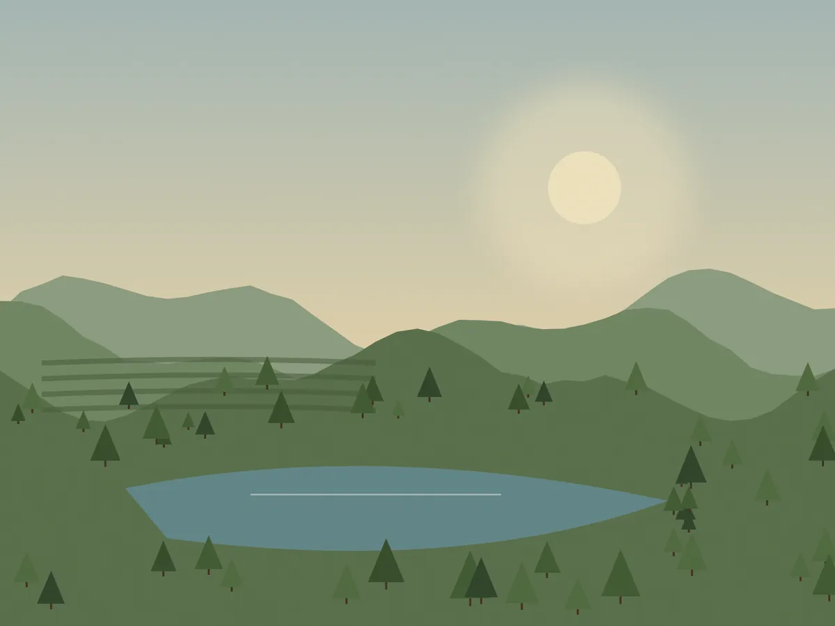 Rehabilitated landscape with trees and a lake